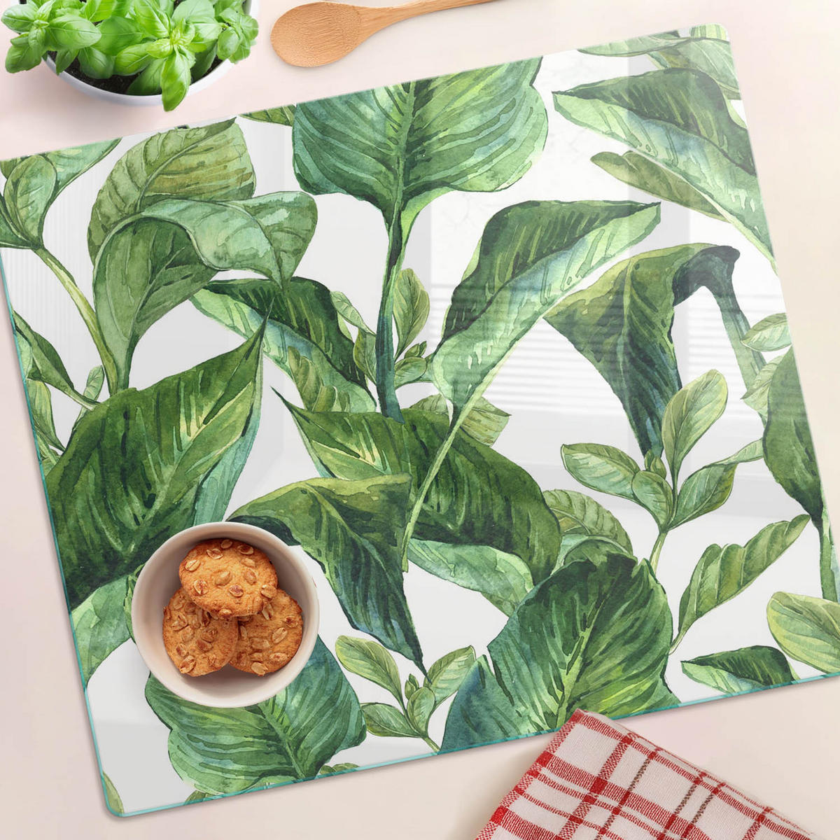 GLASPLATTE 60x52 cm Blätter - Grün, Glas (60/0.4/52cm) - TULUP
