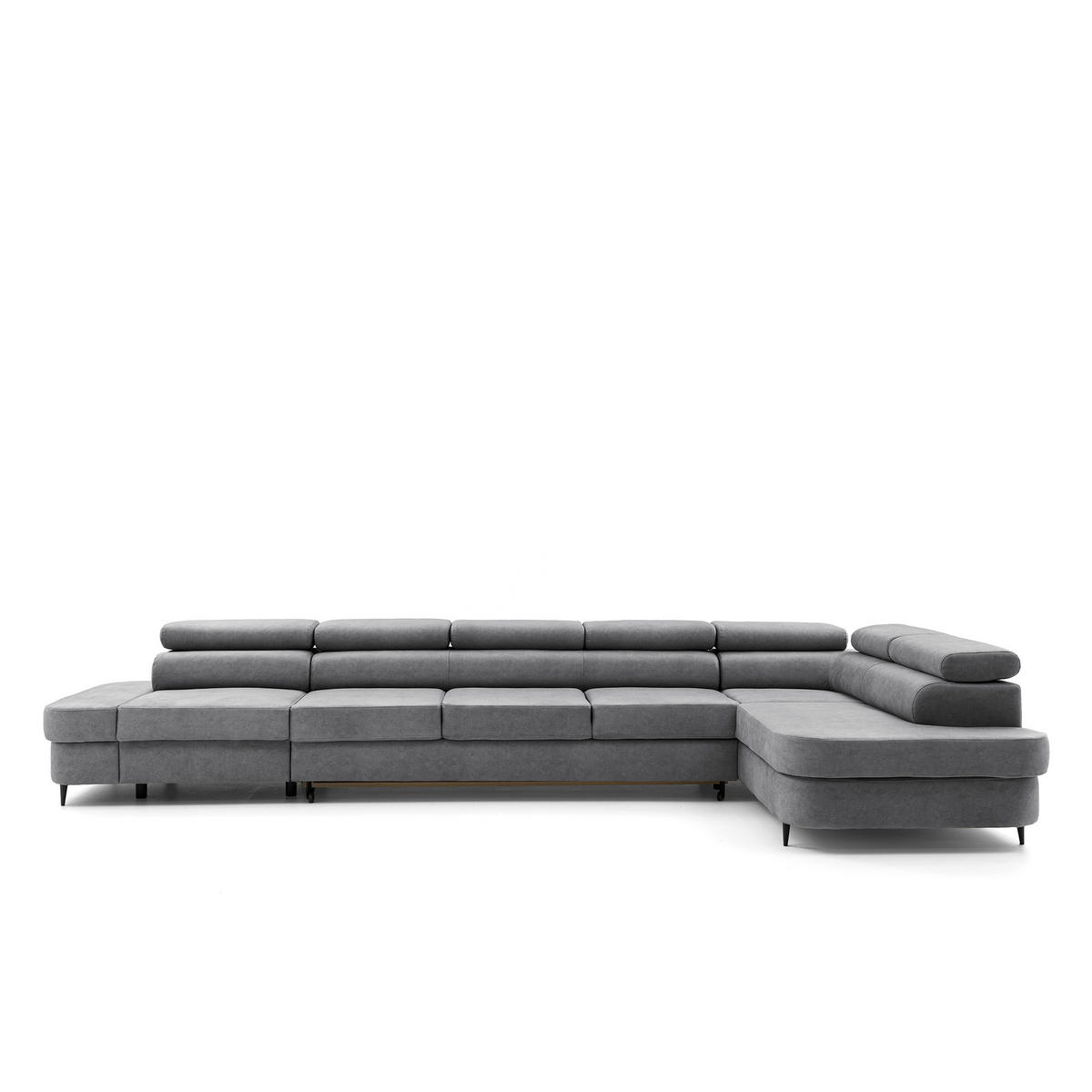 ECKSOFA PRIAM XXL L-Form Rechts mit Schlaffunktion 125x265 Velours Grau - Schwarz/Grau, Holz/Textil (420/203cm) - Muffo