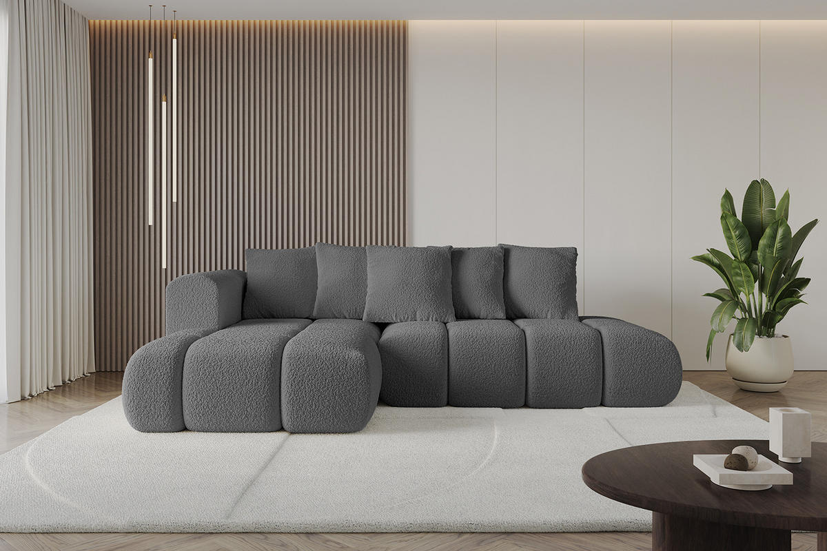 ECKSOFA Ottomane Links CLOUD-L-v1 289x180x40 Grau Bouclé - Grau, Holzwerkstoff/Kunststoff (180/289cm) - ALTDECOR