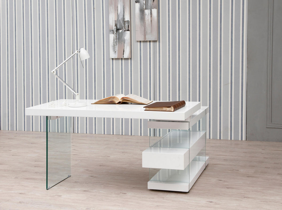 SCHREIBTISCH Rechteckig Glas | Weiß 140/127/75 cm - Transparent/Weiß, Glas/Holz (127/140/75cm) - ANGEL CERDA