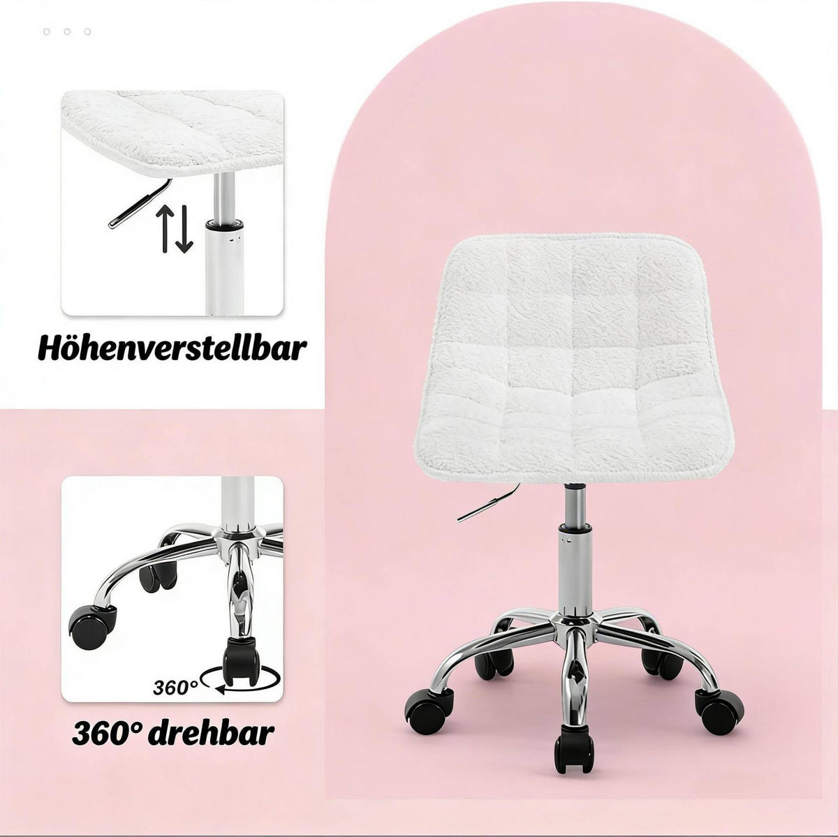 BÜROSTUHL höhenverstellbar drehbar Chenille Weiß - Weiß, Metall (43/67.5/43cm) - Meubliv
