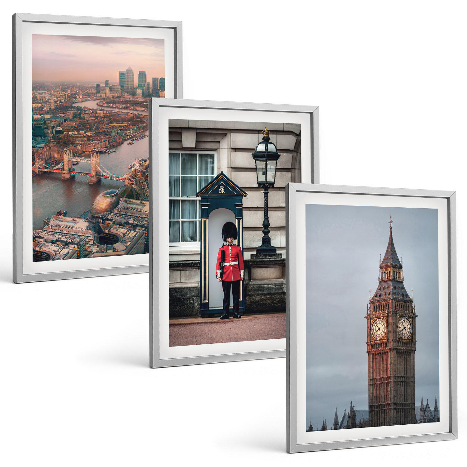 BILDER SET 3er Set - 40x60 cm Silberner Rahmen - London Bridge Guardian Big Ben - Silberfarben, Kunststoff (40/60cm) - TULUP