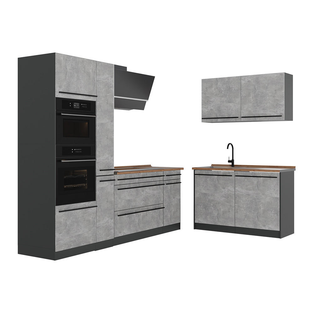 Vicco ROHOVÁ KUCHYŇ R-Line, Beton/Antracit, 230 x 120 cm pracovná doska Dub Goldkraft