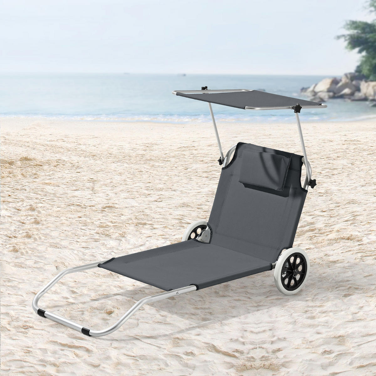 SONNENLIEGE Lazkano - Dunkelgrau, Metall (150/60/52.5cm) - [en.casa]