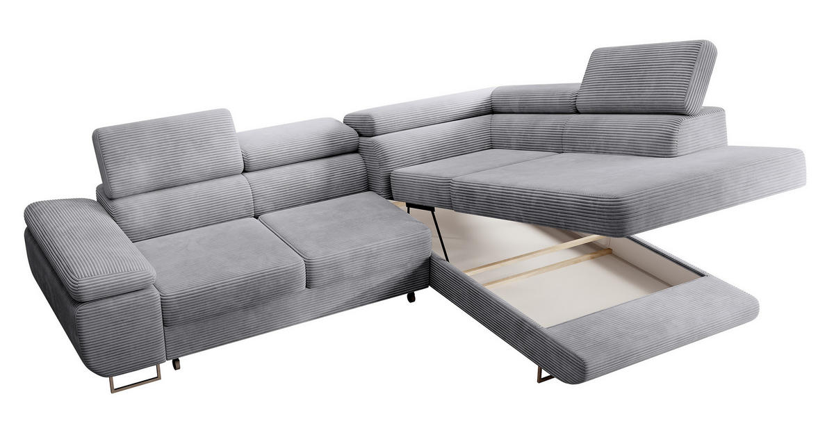 ECKSOFA Stevil Hellgrau Cordbezug - Silberfarben/Hellgrau, Textil/Metall (275/203cm) - Selsey