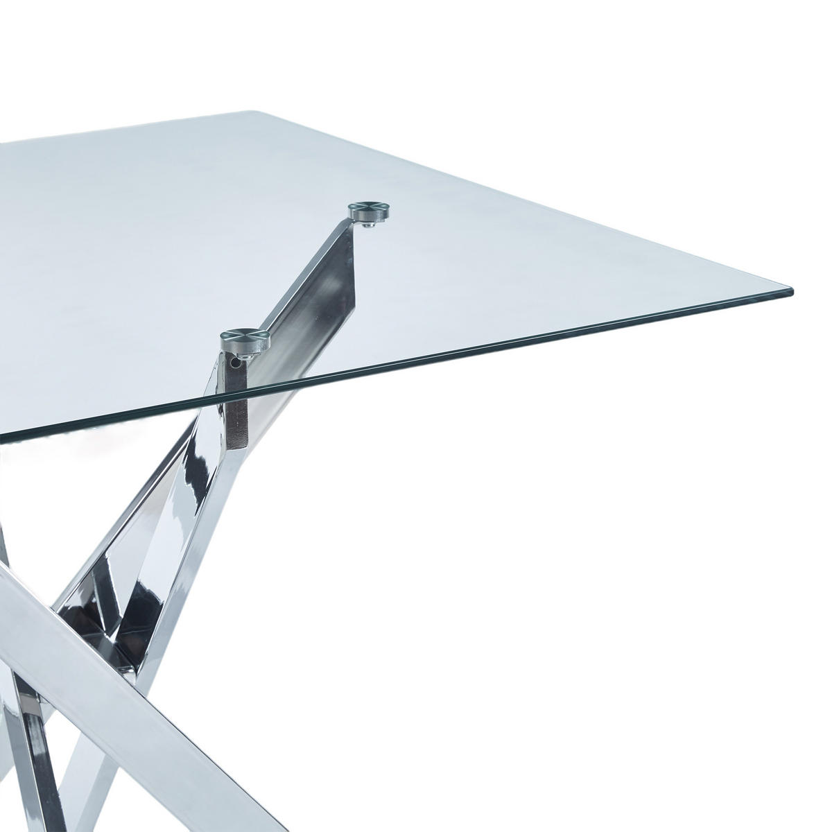 ESSTISCH 80/80/75 cm silber aus Glas mit Metallkreuzgestell - Silberfarben, Metall (80/80/75cm) - OKWISH