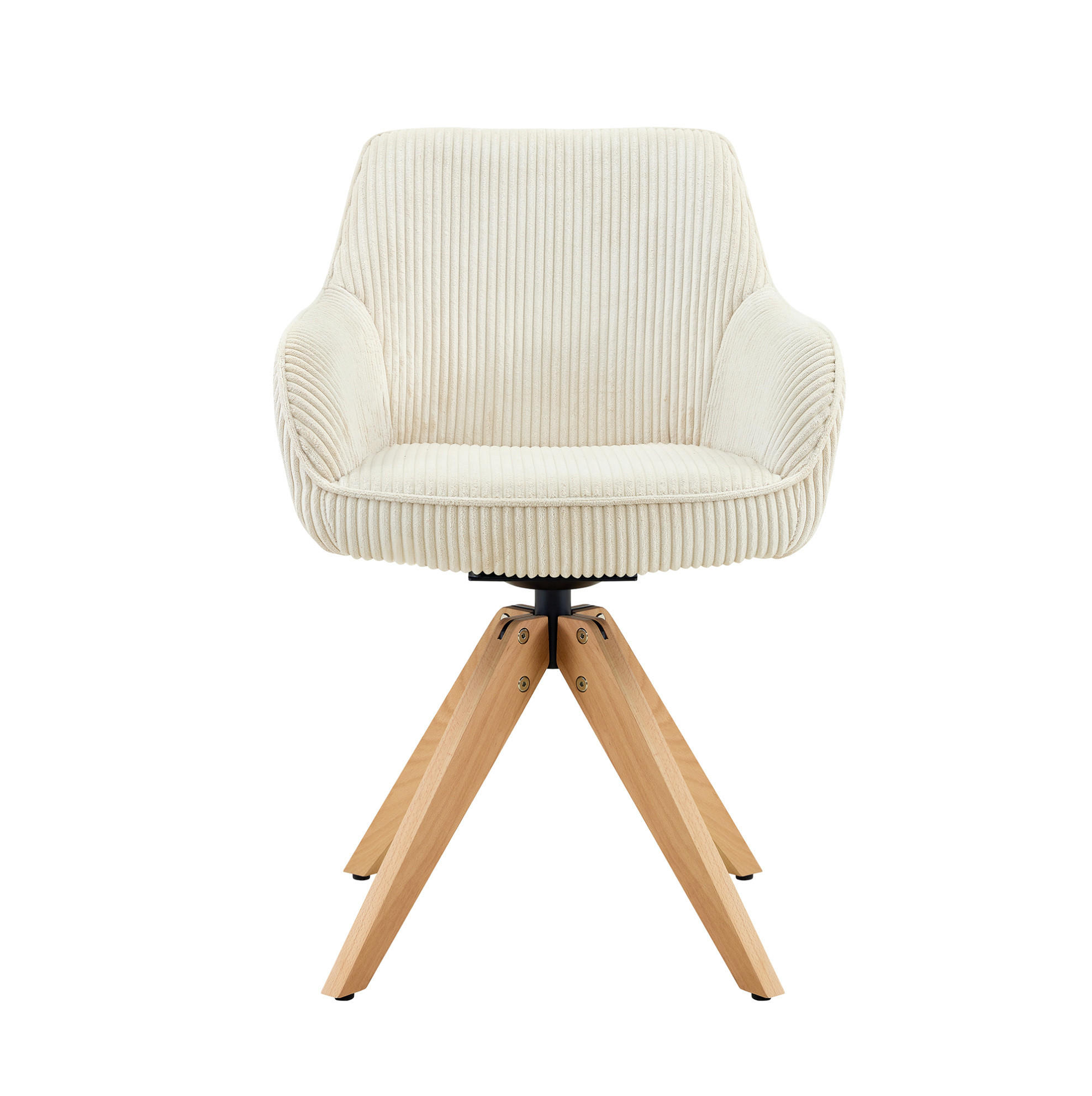 DREHSTUHL 2er-Set 360° drehbar Off White mit Massivholzbeinen - Weiß, Holz (44/84/56cm) - Meubliv