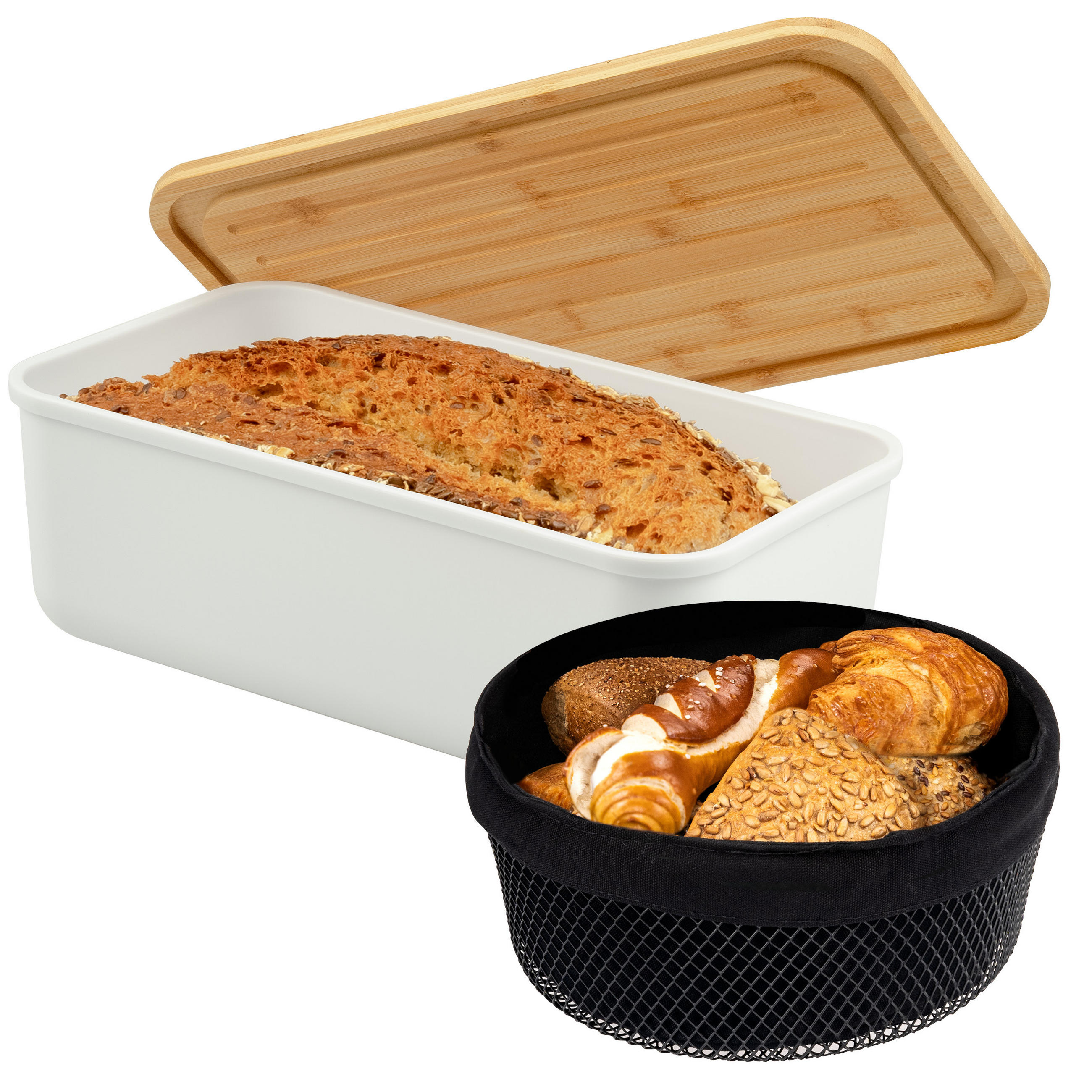 BROTAUFBEWAHRUNGS-SET 2tlg., Kunststoff, Metall, weiß - Weiß, Kunststoff (40/12.5/23cm) - eluno