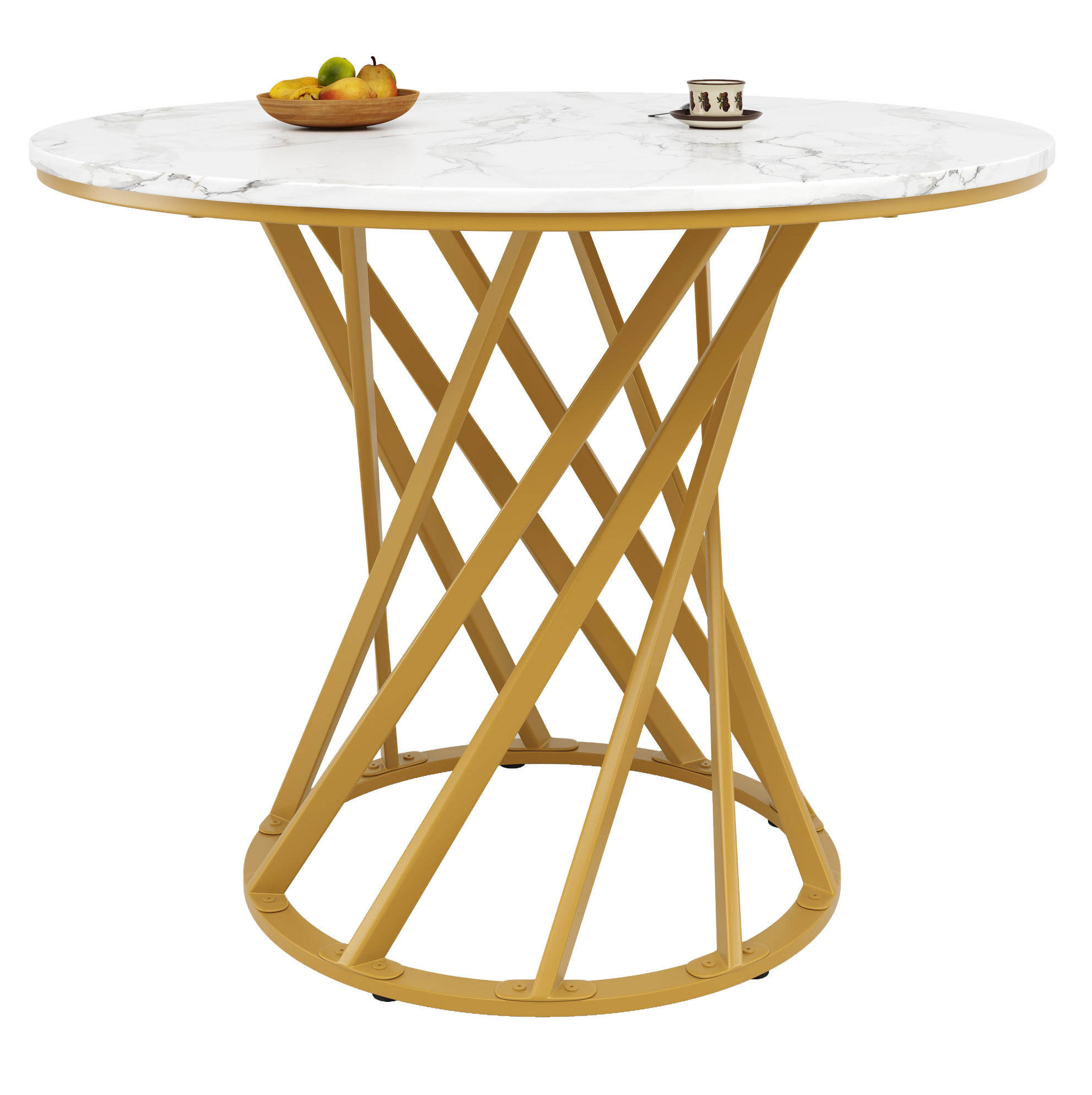 Modfu JÍDELNÍ stůl 80x80x76 cm bílá/zlatá z MDF a kovu s nastavitelnými nožkami
