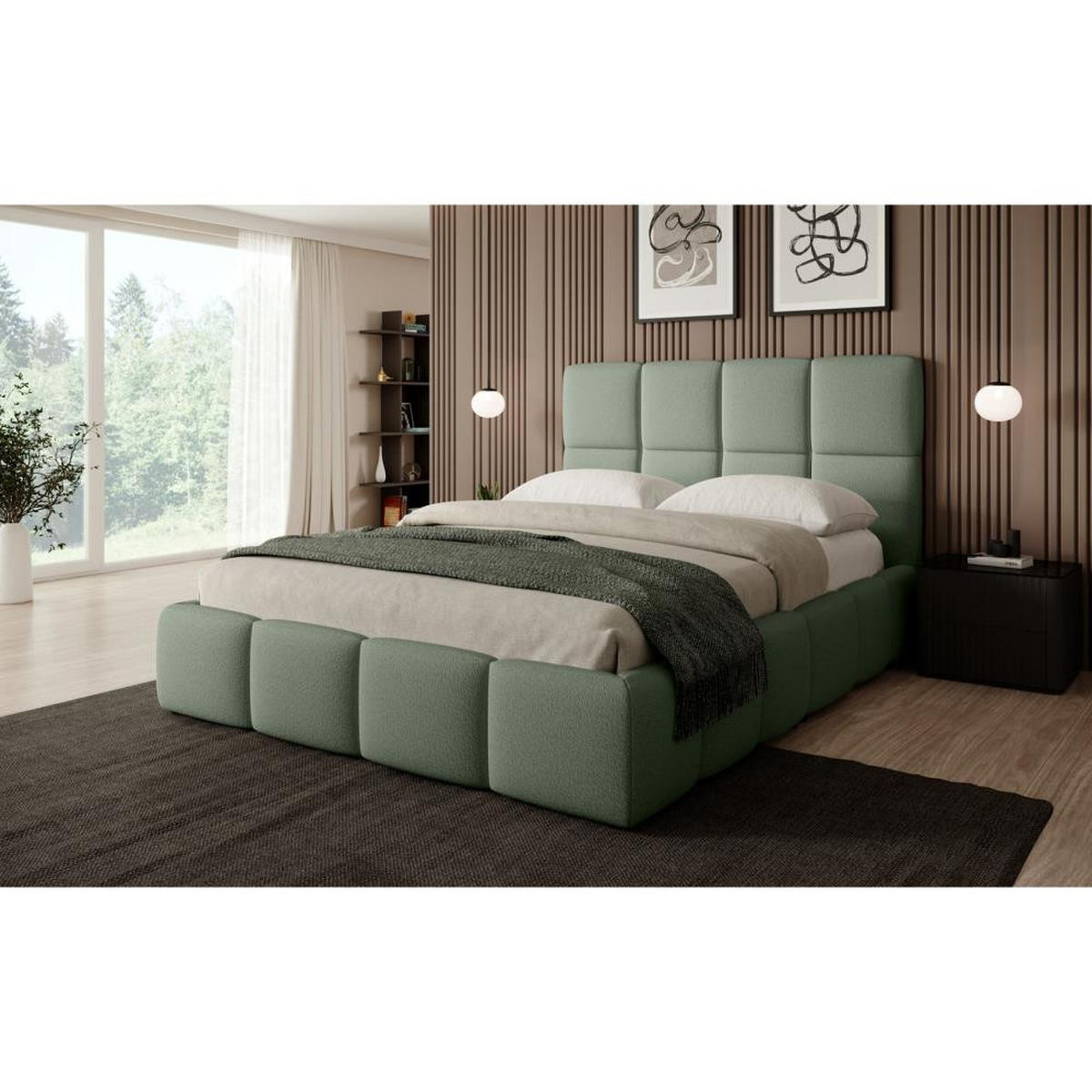POLSTERBETT Nostro mit Bettkasten 180x200 cm grün - Schwarz/Grün, Textil (180/200cm) - Beautysofa