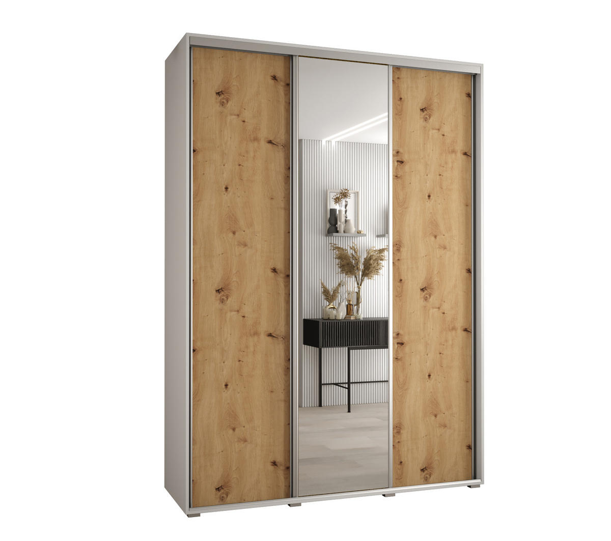 SCHWEBETÜRENSCHRANK 235,2/170/45 3-türig - Silberfarben/Eiche Artisan, Holz/Metall (170/235/45cm) - Abiks Möbel