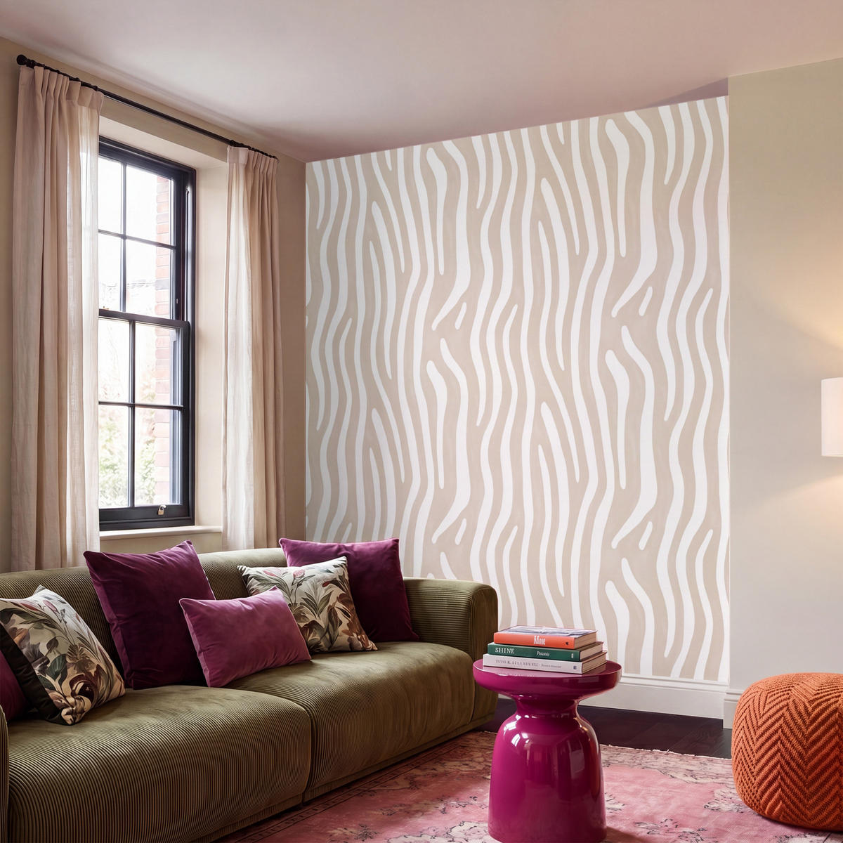 TAPETE - Abstrakt - Zebra - Beige - 220x200 cm - Beige, Papier (220/200cm) - OnlyWow
