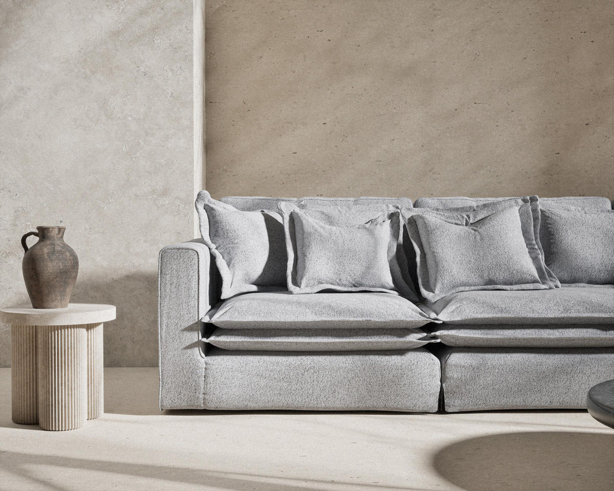 6-SITZER SOFA Amalfi Hellgrau Webstoff - Hellgrau/Schwarz, Holz/Holzwerkstoff (338/90/119cm) - Maison de Reve