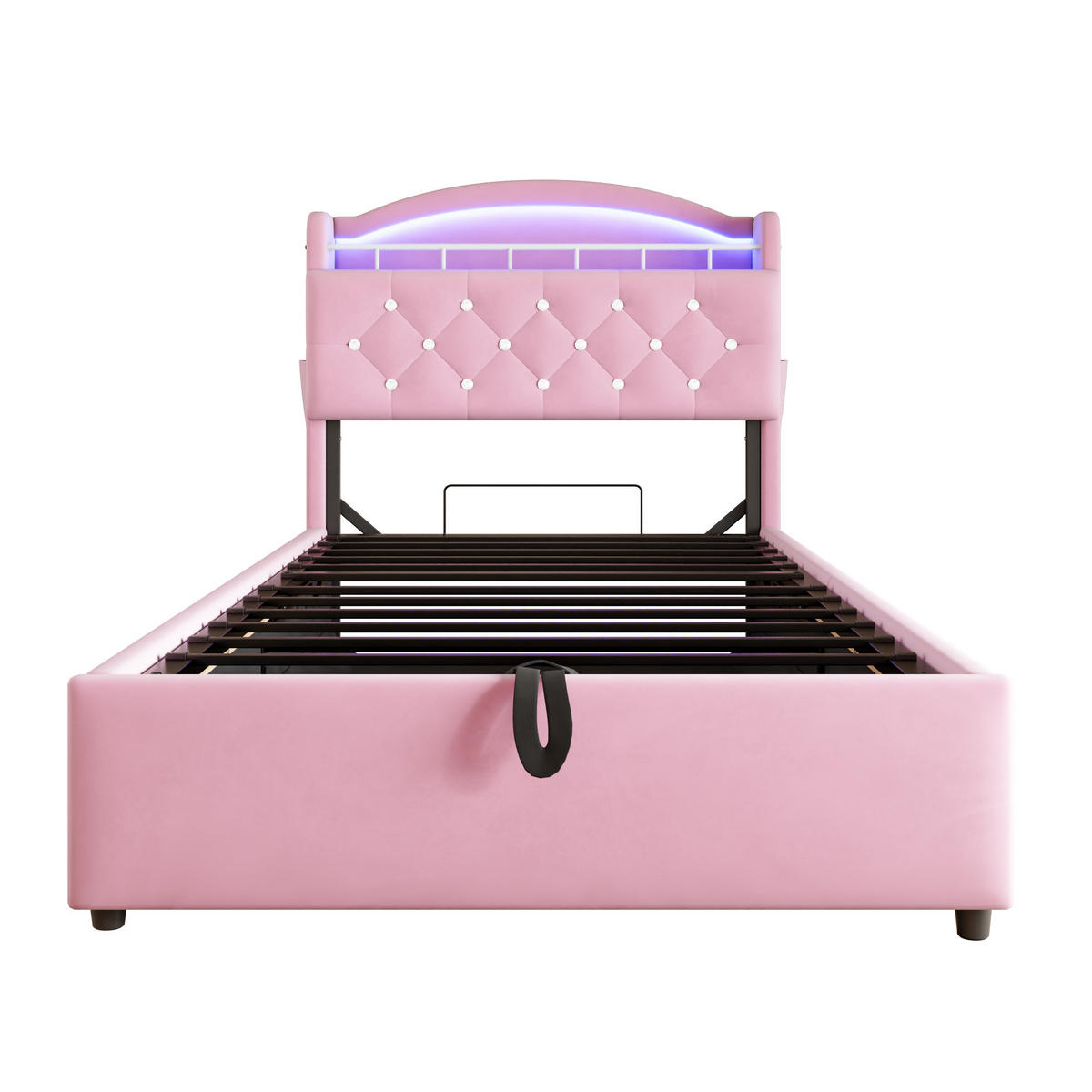 POLSTERBETT 90/200 cm rosa mit Stauraum und LED-Beleuchtung - Pink, Textil (90/200cm) - OKWISH