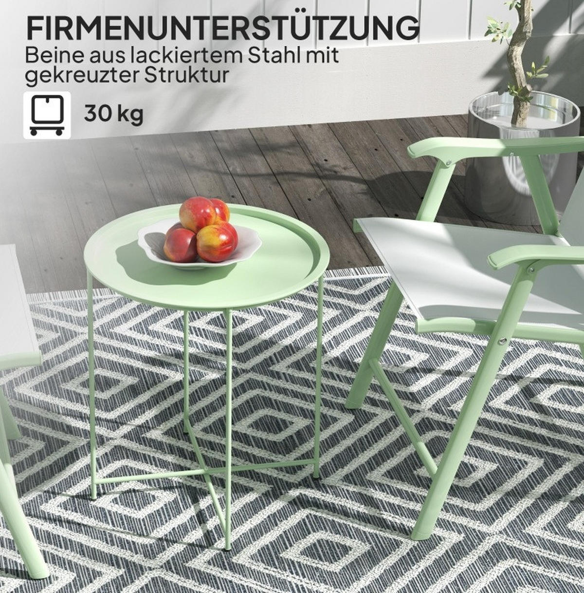 GARTENTISCH 46/46/53 cm grün aus Stahl mit abnehmbarem Tablett - Grün, Metall (46/46/53cm) - OKWISH
