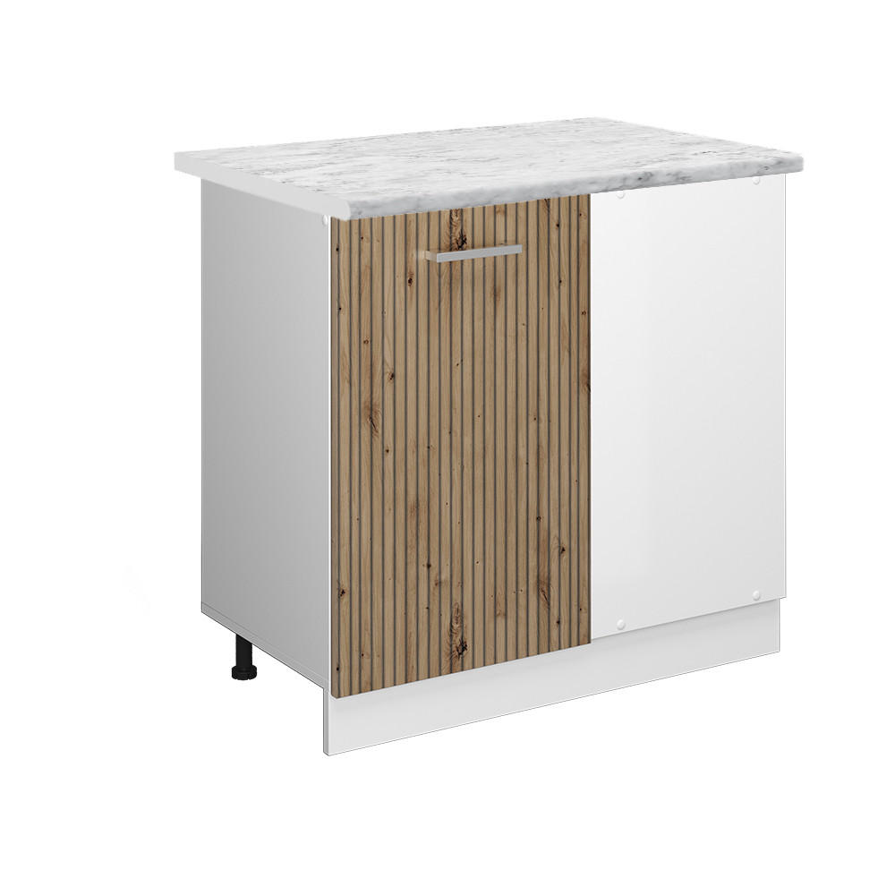 ECKUNTERSCHRANK R-Line Artisan-Eiche 86 cm, AP Marmor - Weiß/Eiche Artisan, Holzwerkstoff (86/81.6/60cm) - Vicco