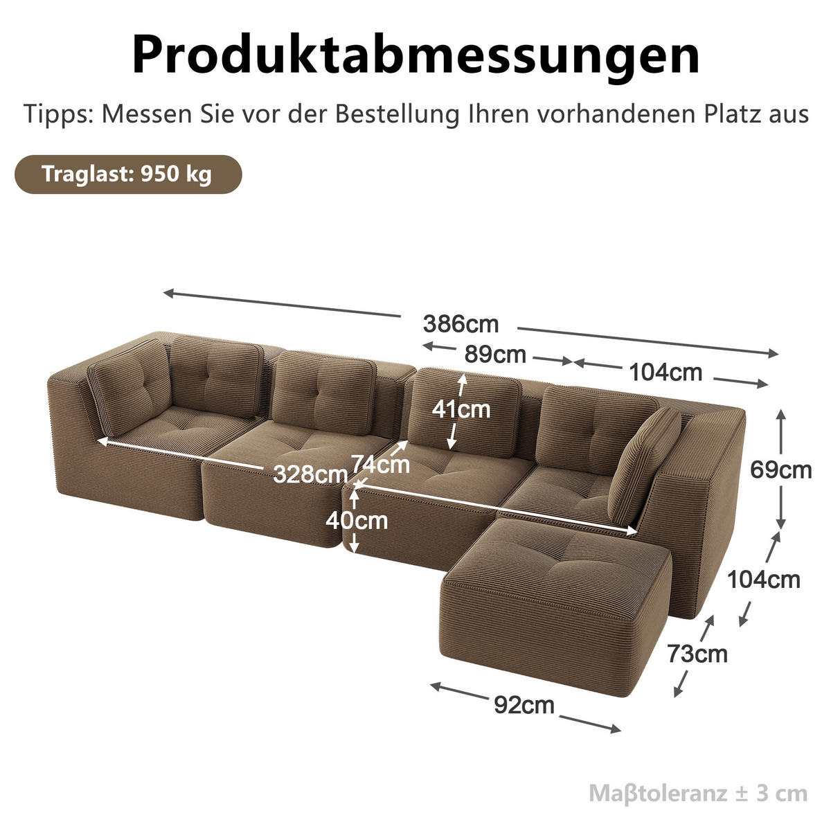 ECKSOFA DE-34220 4-Sitzer mit Tiefsitz Braun - Braun, Textil (177/386cm) - ComfortXL