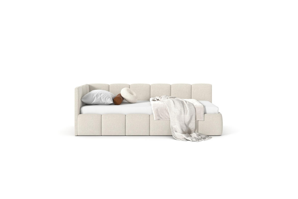 POLSTERBETT AURO mit Bettkasten, Einzelbett, links - 90x200 cm - Kaschmir/Beige, Holz/Textil (90/200cm) - mybed.