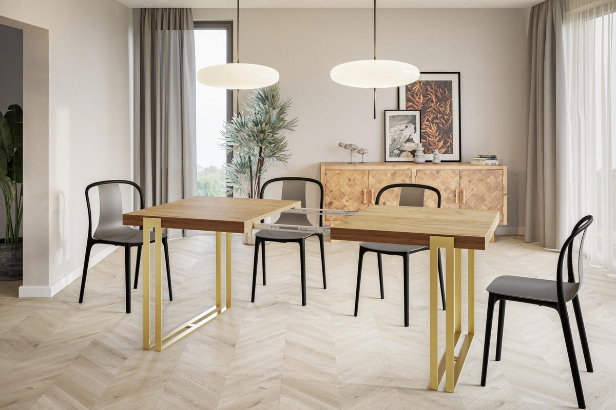 ESSZIMMERTISCH ROSA, ausziehbarer Tisch 160-260X90X77 cm, Farbe: CRAFT, mit Metallbeinen in Farbe Gold - Goldfarben/Braun, Holzwerkstoff (160/90/77cm) - Alpi-Möbel