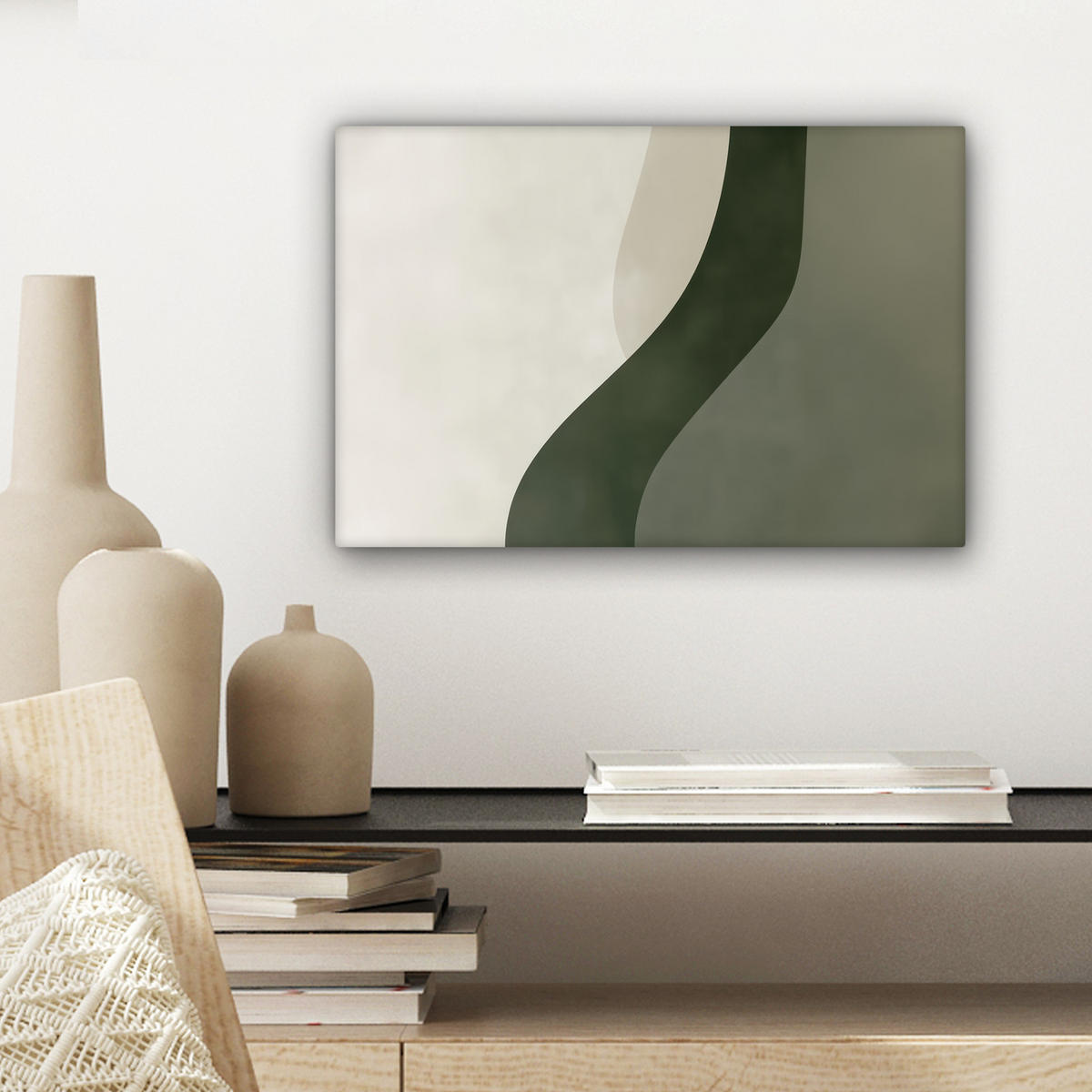 LEINWANDBILD Japandi - Grün - Abstrakt - Modern 30x20 cm - Salbeigrün, Textil (30/20cm) - MuchoWow