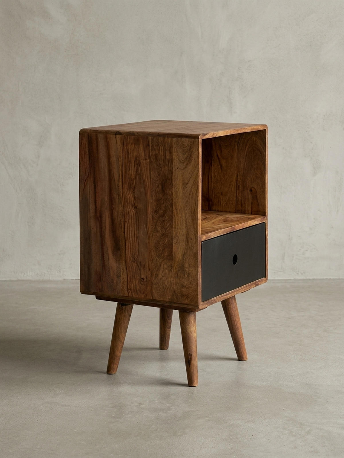 NACHTTISCH – Massivholz, 40x35x70 cm, Schublade, Retro-Stil - Dunkelbraun/Schwarz, Holz (40/70/35cm) - KADIMA DESIGN