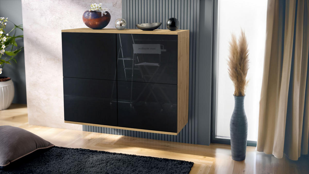 KOMMODE Rova Schwarz Hochglanz - Schwarz Hochglanz, Holzwerkstoff (92.5/73.5/35cm) - Vladon