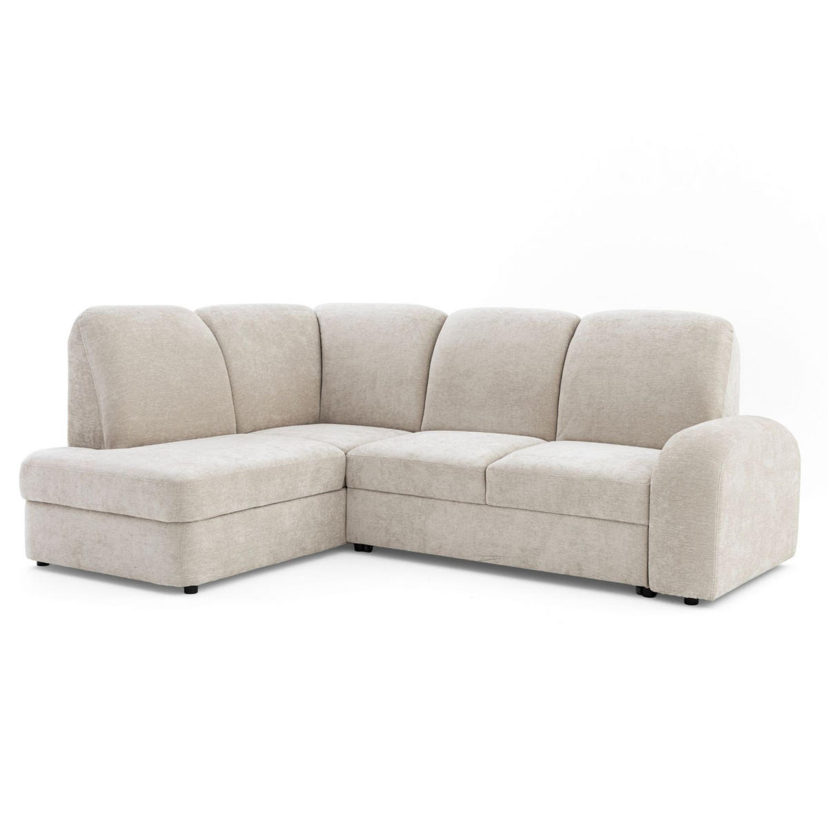 ECKSOFA VIBE L Links mit Schlaffunktion 129x205 Chenille Beige - Beige/Schwarz, Holz/Kunststoff (186/250cm) - Muffo