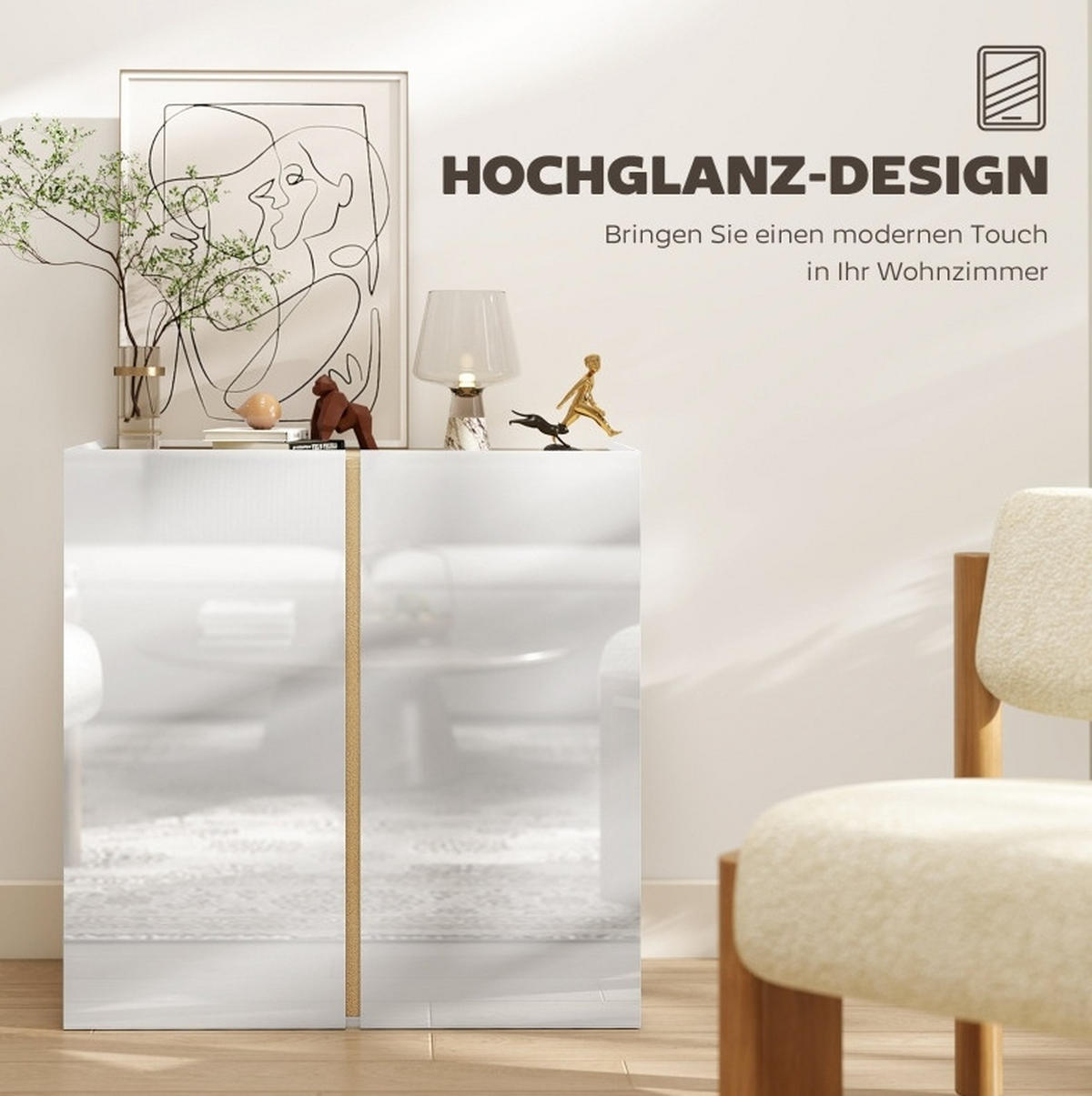 SIDEBOARD aus Holzwerkstoff 80x40x80 cm Weiß mit Soft-Close-Türen und verstellbarem Regal - Weiß, Holzwerkstoff (80/80/40cm) - Modfu