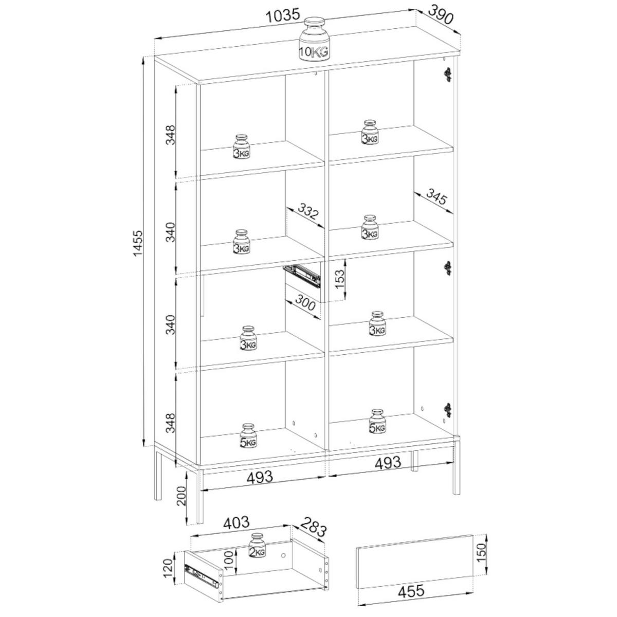 VITRINE Tosena Schwarz / Wotan Eiche mit Schublade und LED - Beige/Schwarz, Holzwerkstoff/Metall (103.5/145.5/39cm) - Selsey