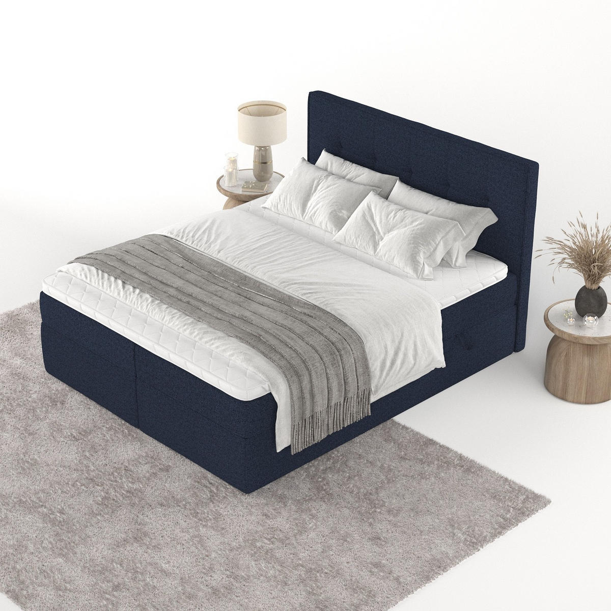 BOXBETT Mireo 140/200 cm Marineblau im Riva Stoff - Schwarz/Dunkelblau, Holz/Holzwerkstoff (140/200cm) - AltaBeds