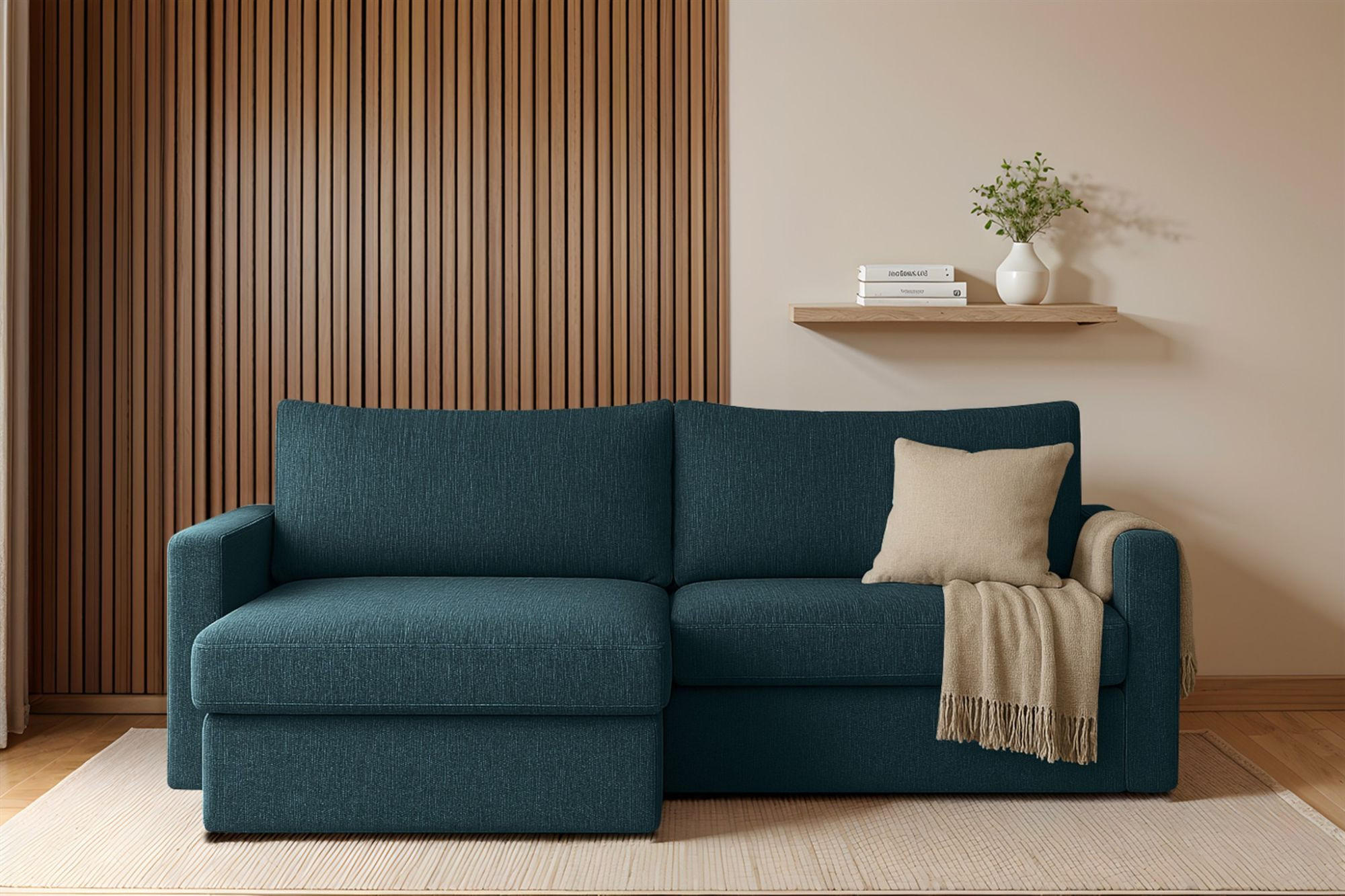 ECKSOFA Bendik In Faro - Dunkelblau, Holzwerkstoff/Textil (224/140cm) - Fun Möbel