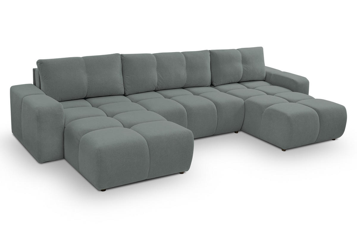 WOHNLANDSCHAFT Hosio Hellgrau 359/177/88 cm mit Schlaffunktion - Schwarz/Hellblau, Kunststoff/Textil (359/88/177cm) - AX Living