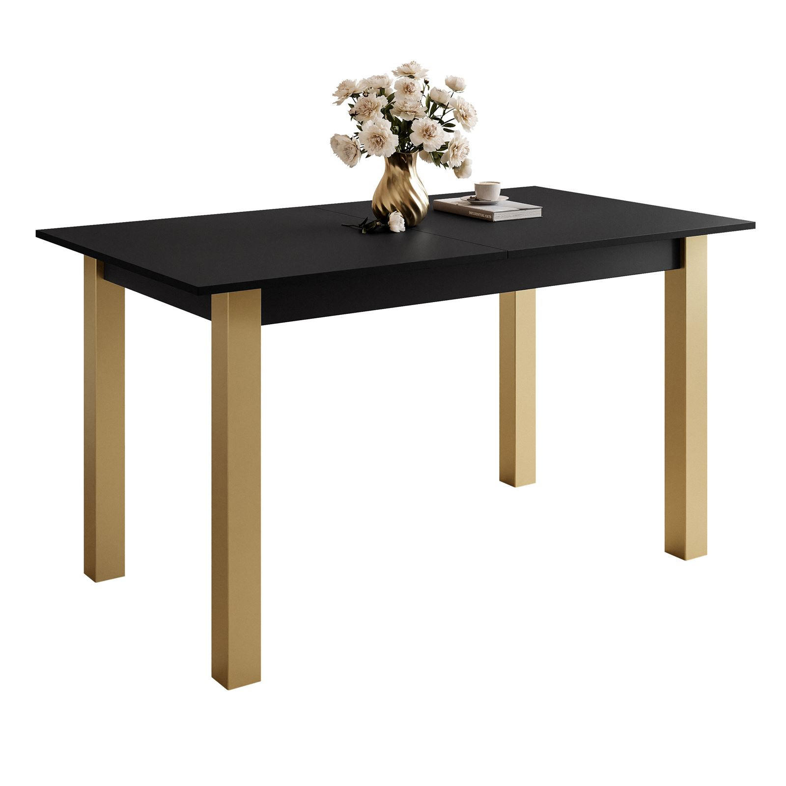 ESSTISCH ARTON GOLD ausziehbarer Tisch 140-195 cm Klapptisch Wohnzimmer - Goldfarben/Schwarz, Holzwerkstoff/Metall (140/80/77cm) - Lookway