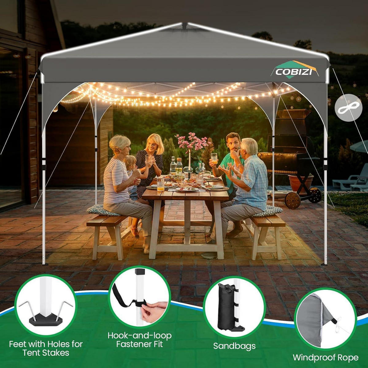 FALTPAVILLON 3x3m Grau Wasserdicht UV Schutz 50+ Höhenverstellbar mit 3 Seitenwänden - Grau, Textil (300.2/265.2/300.2cm)