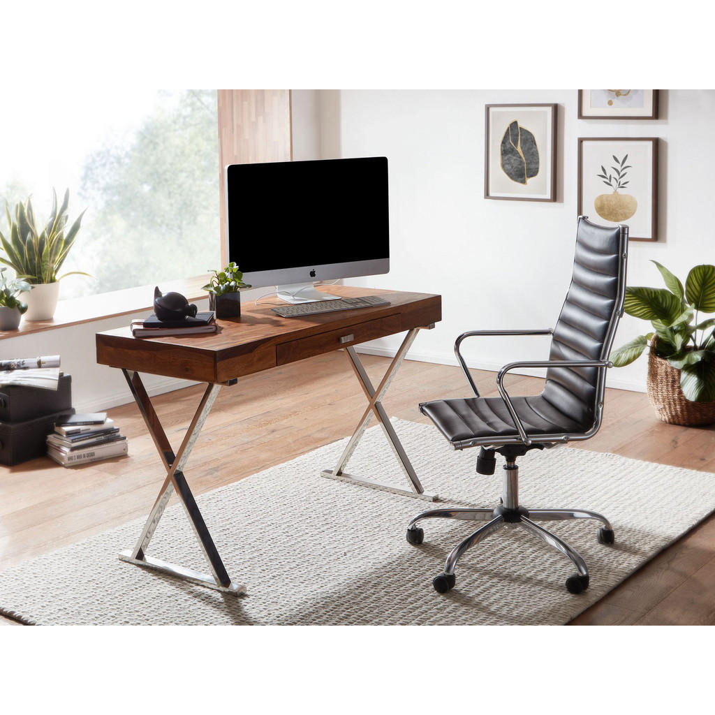 Thumbnail - Kadima Design Schreibtisch, Silber, Holz, Echtholz, 1 Schubladen, Rechteckig,Rechteckig, X-Form, 120x78x55 cm, Arbeitszi...