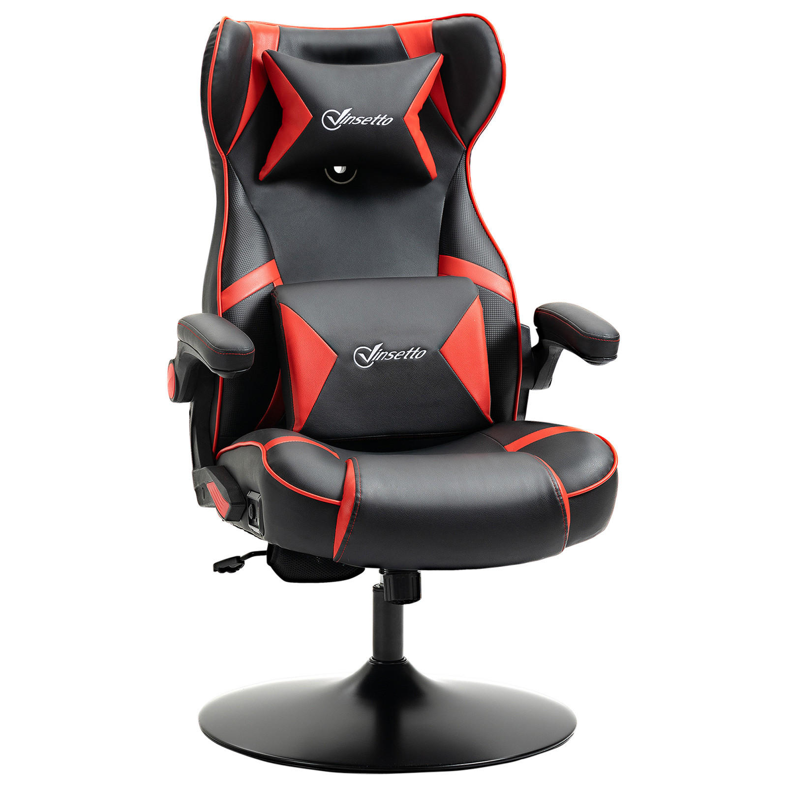 GAMING Stuhl mit runder Bodenplatte, drehbar & neigbar, ergonomischer Sessel, Schwarz-Rot - Rot, Leder (69/112/73cm) - BRILVERDE