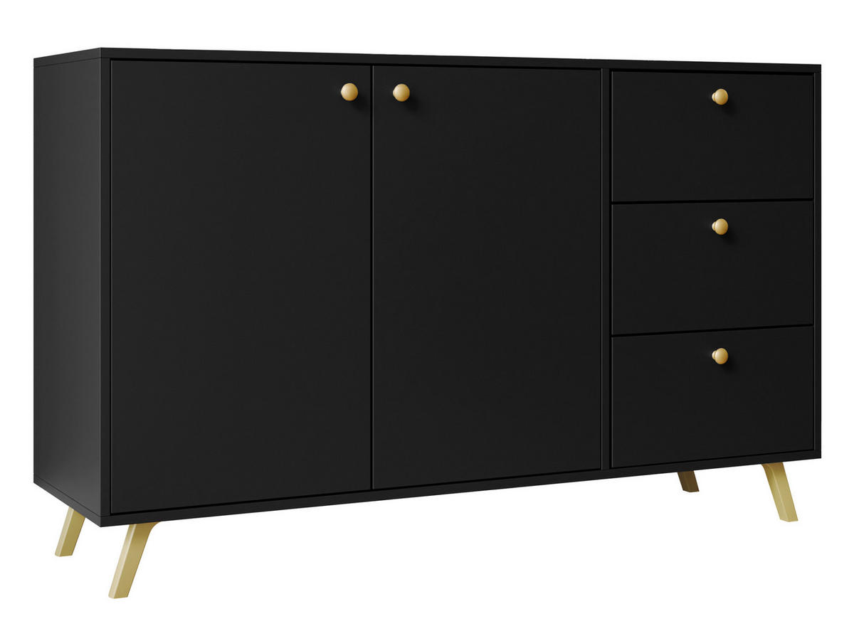 KOMBIKOMMODE Siena 2D3S - Goldfarben/Schwarz, Holzwerkstoff/Metall (138/86/41cm) - MIRJAN24