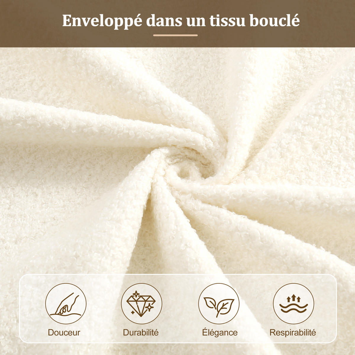 PAT TAPISAT 90 x 200cm cu schelet de pat, pat funcțional hidraulic, bouclé, Bej - bej, material textil/lemn (90/200cm) - KOMHTOM
