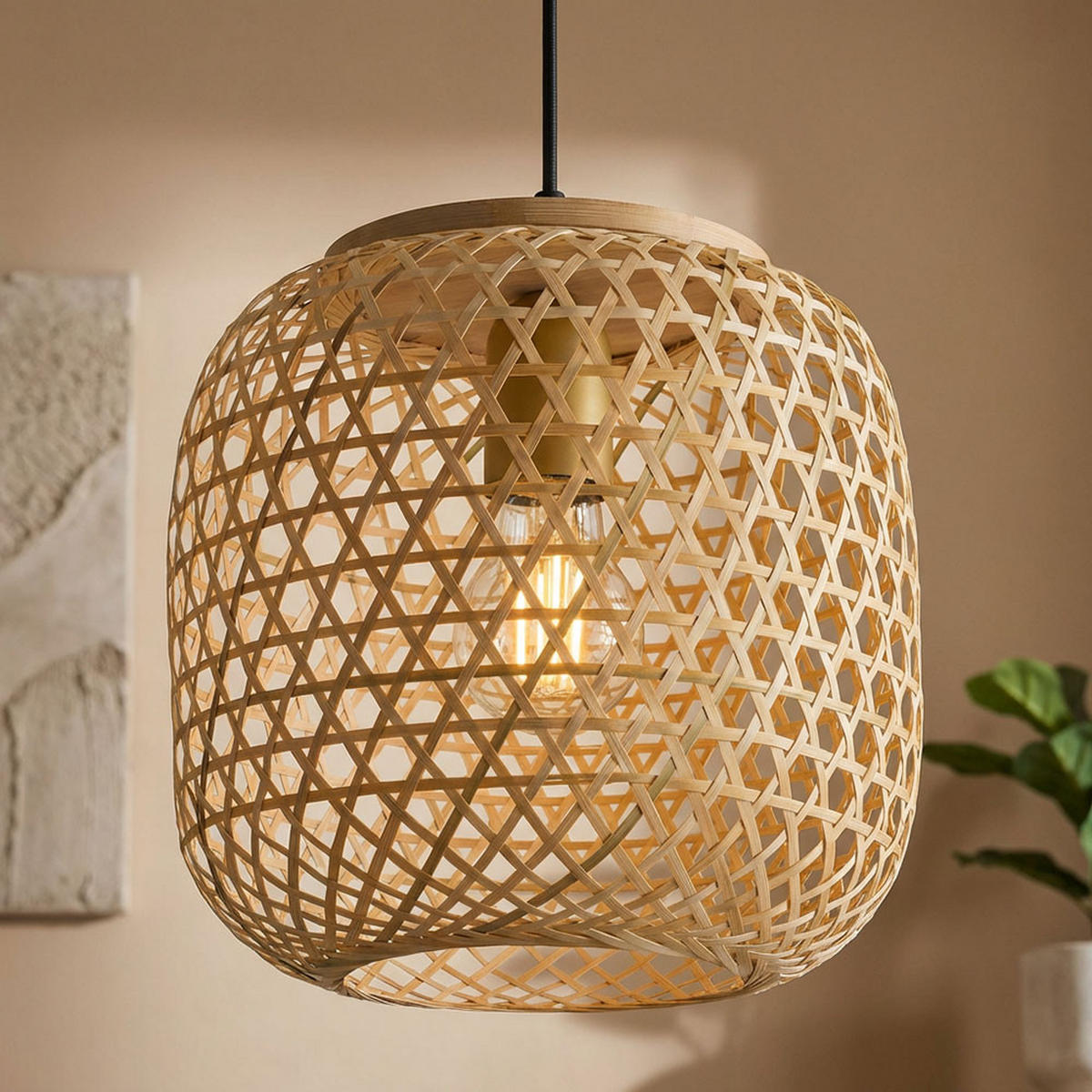 LED HÄNGELEUCHTE Bambus Geflecht Beige - Beige, Holz (23/23/135cm) - Globo Lighting