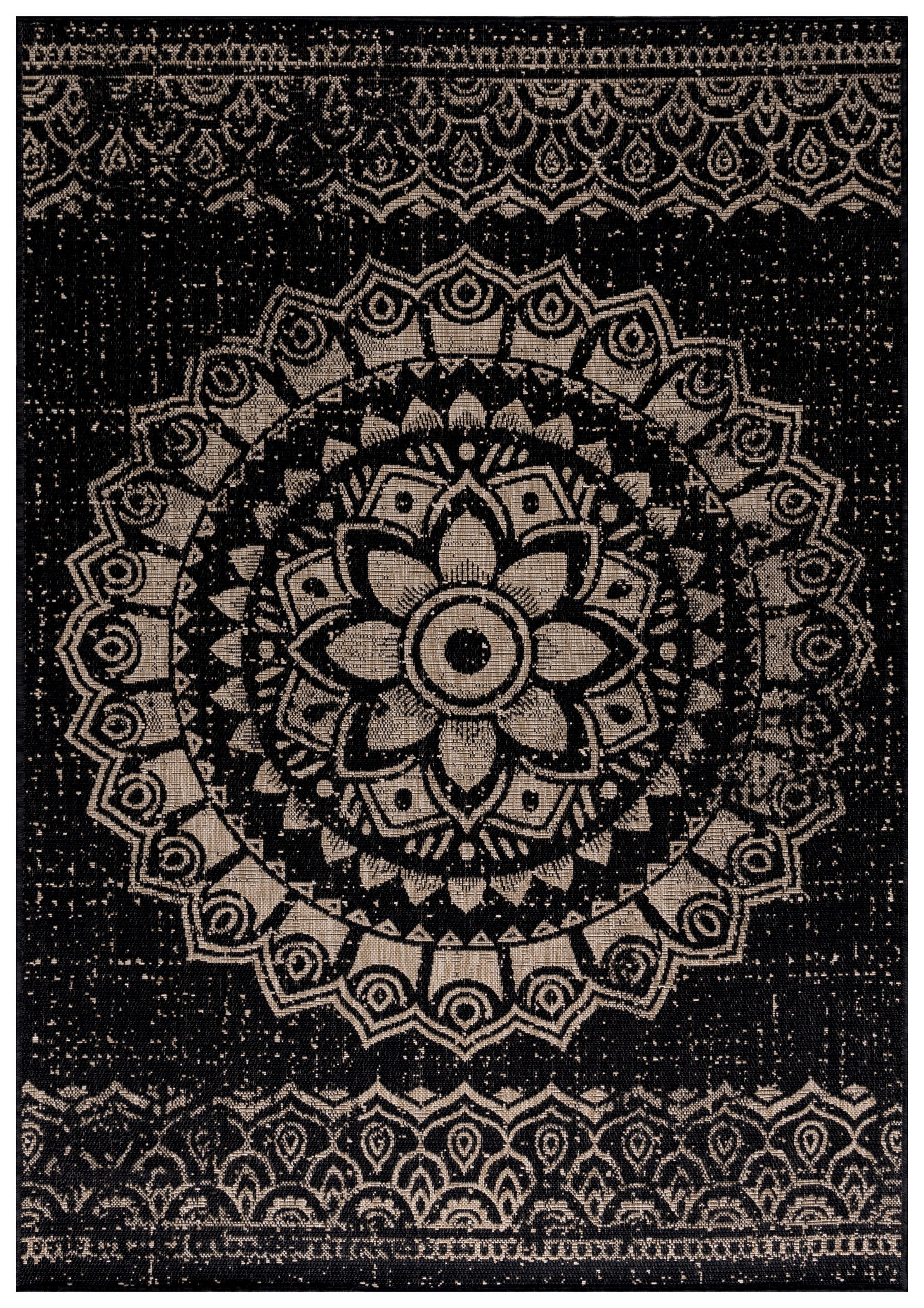 TEPPICH Outdoor Flachgewebe Used-Look Polypropylen Küche Schwarz Rechteckig 120x170 - Schwarz, Textil (120/170cm) - KADIMA DESIGN