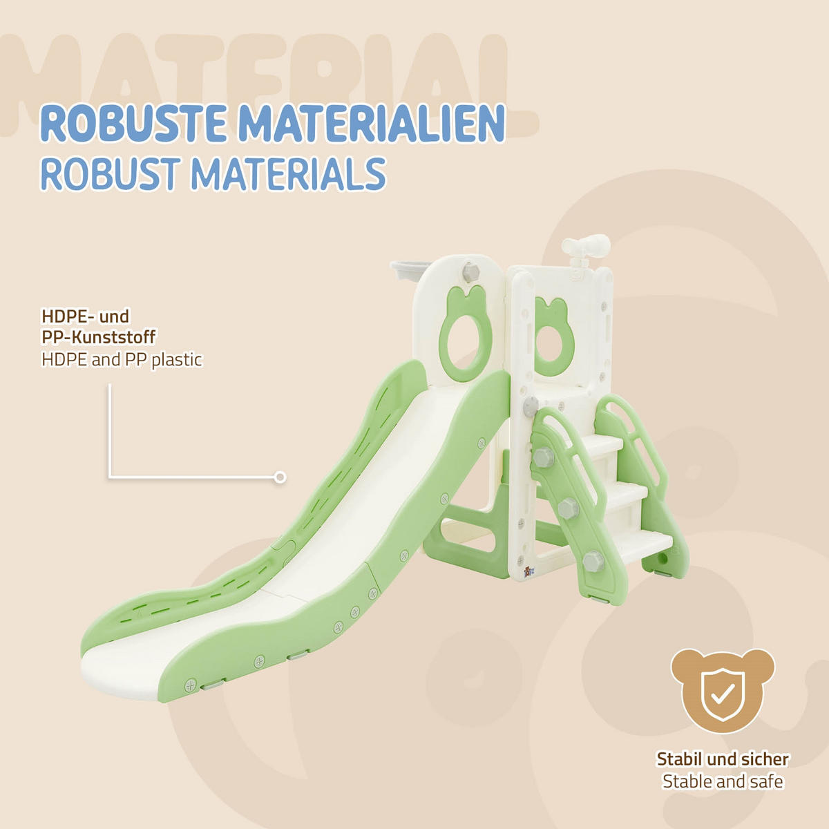 KINDERRUTSCHE Weiß-Grün aus Kunststoff - Grün, Kunststoff (91/90/162cm) - Joyz