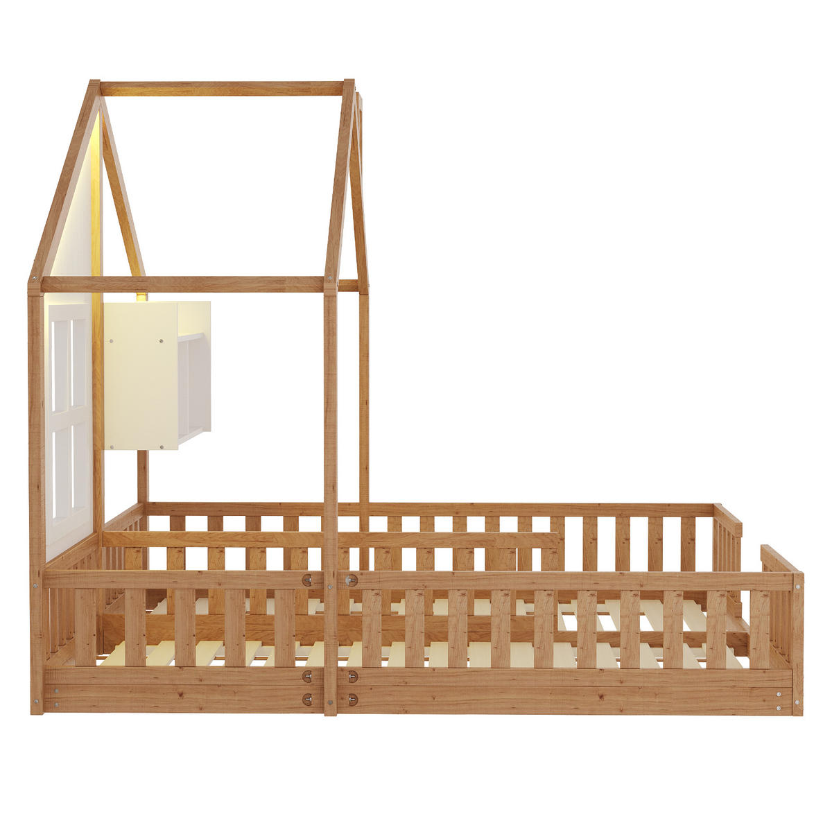 KINDEREINZELBETTEN aus Massivholz und MDF 90 x 200 cm in Natur mit LED-Beleuchtung - Naturfarben, Holz (90/200cm) - Modfu
