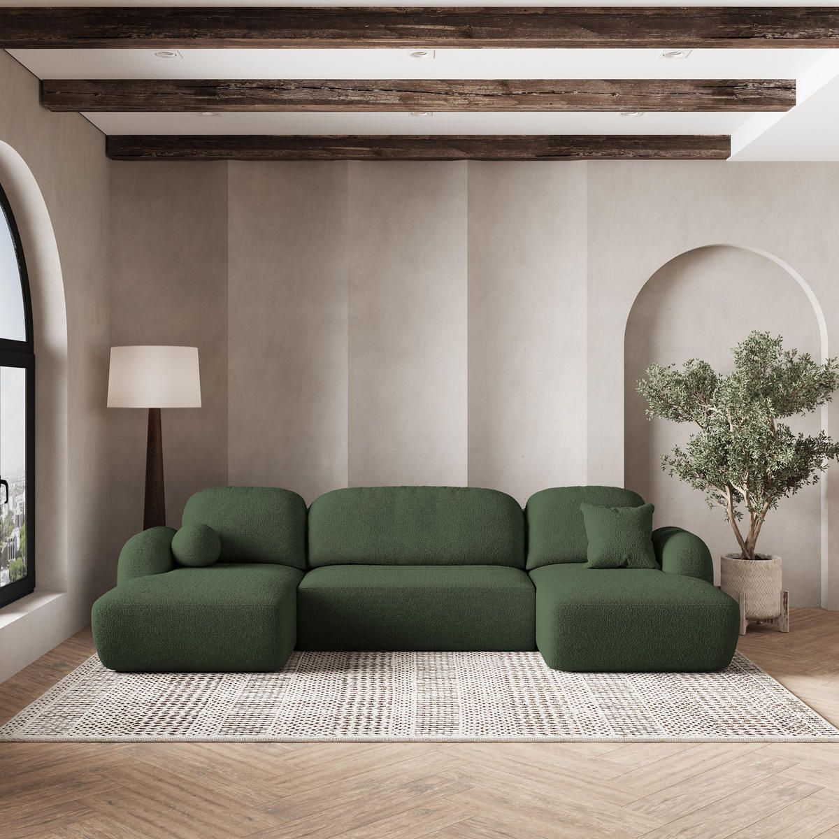 ROHOVÁ SEDAČKA SAVONA zelená barva - černá/zelená barva, dřevo/textil (320/148cm) - MASSENO