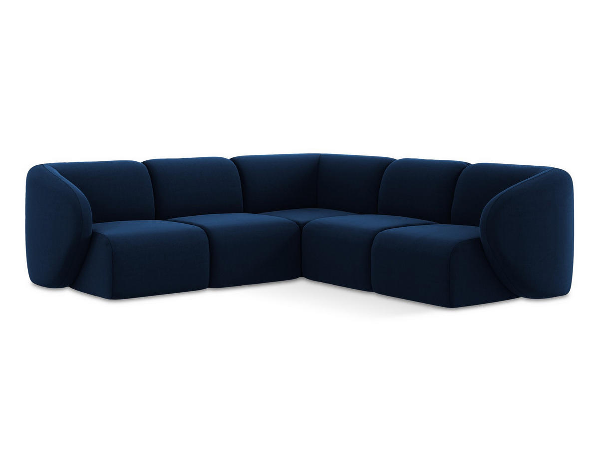 ECKSOFA Samt Stoff Blau - Türkis/Schwarz, Holzwerkstoff/Kunststoff (251/251cm) - Makamii