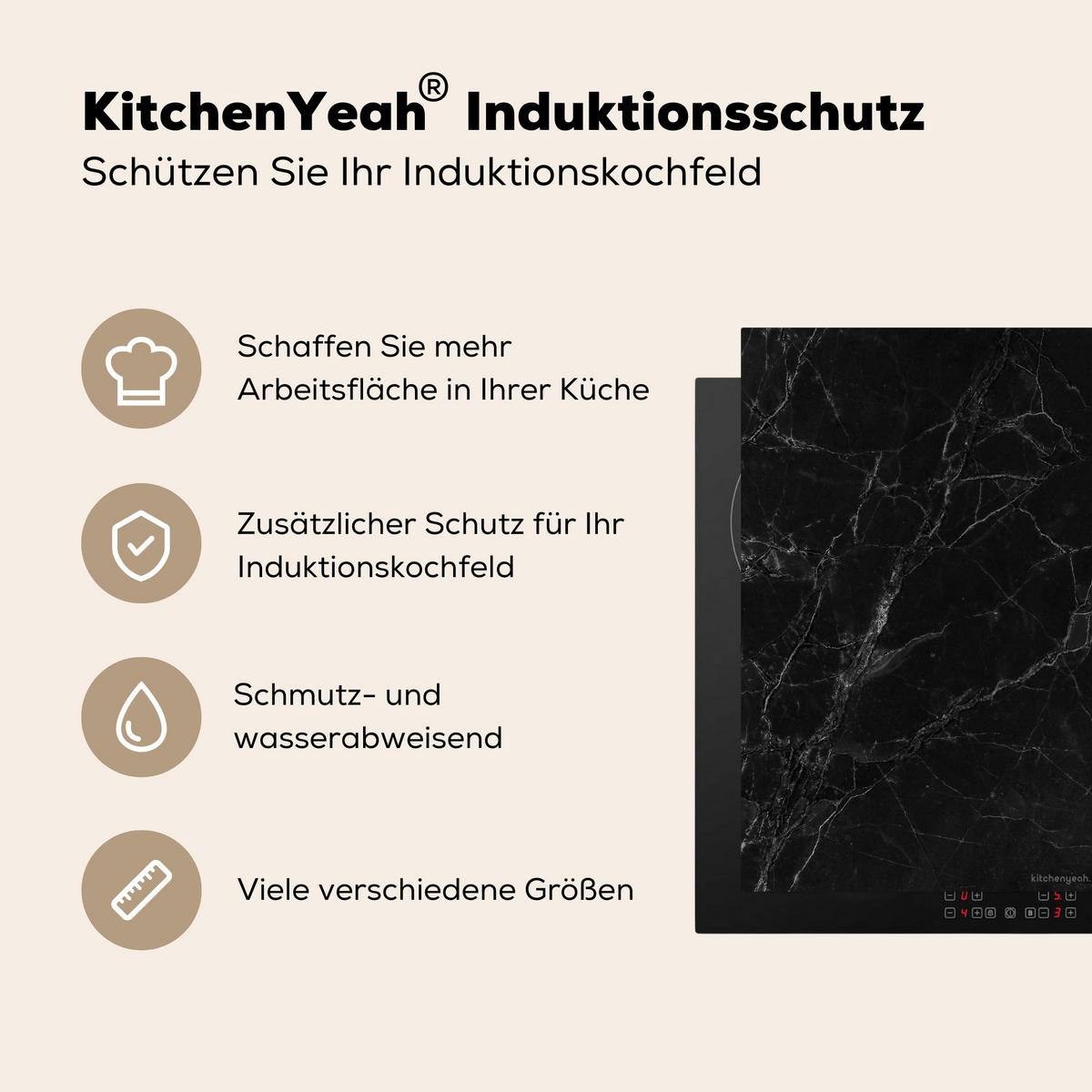 HERDABDECKPLATTE Schwarz - Marmor 60x52 cm - Schwarz, Kunststoff (60/0.2/52cm) - MuchoWow