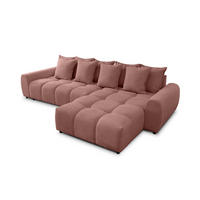 ECKSOFA Bubble mit losen Rückenkissen und Sitzfläche in Bubble-Optik aus weichem Terrakotta Strukturstoff mit schöner Sitzkomfort - Ottomane rechts - Terracotta/Schwarz, Holz/Kunststoff (180/306cm) - S-Style Möbel