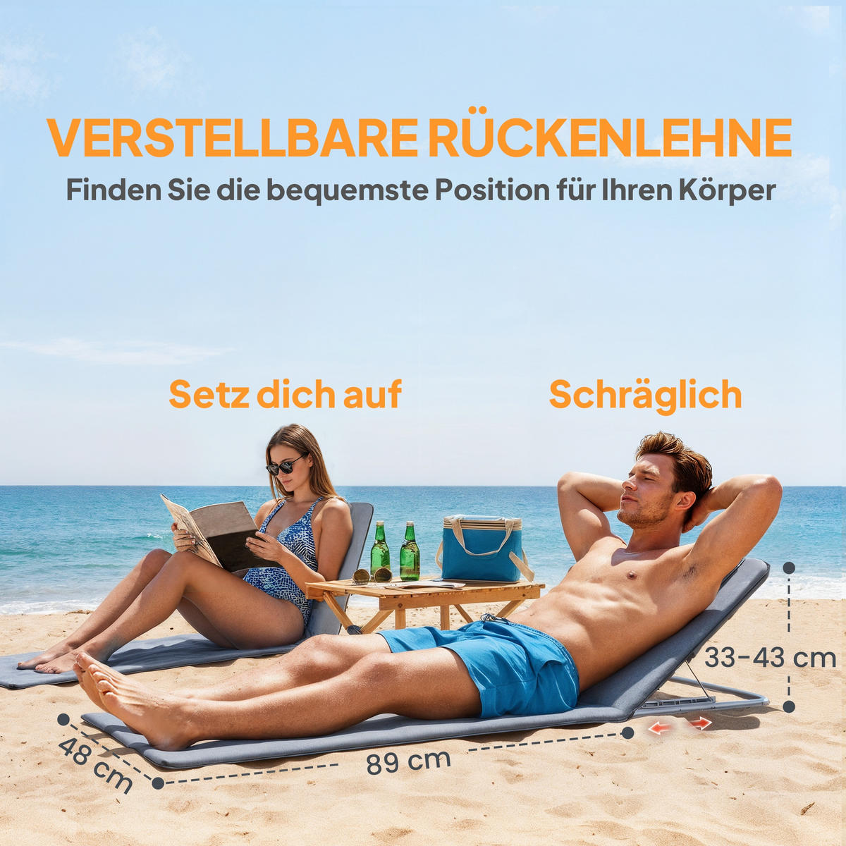SONNENLIEGE DE-07650 2er-Set, klappbar, 5-fach verstellbar Grau - Grau, Metall (48/43/134cm) - ComfortXL