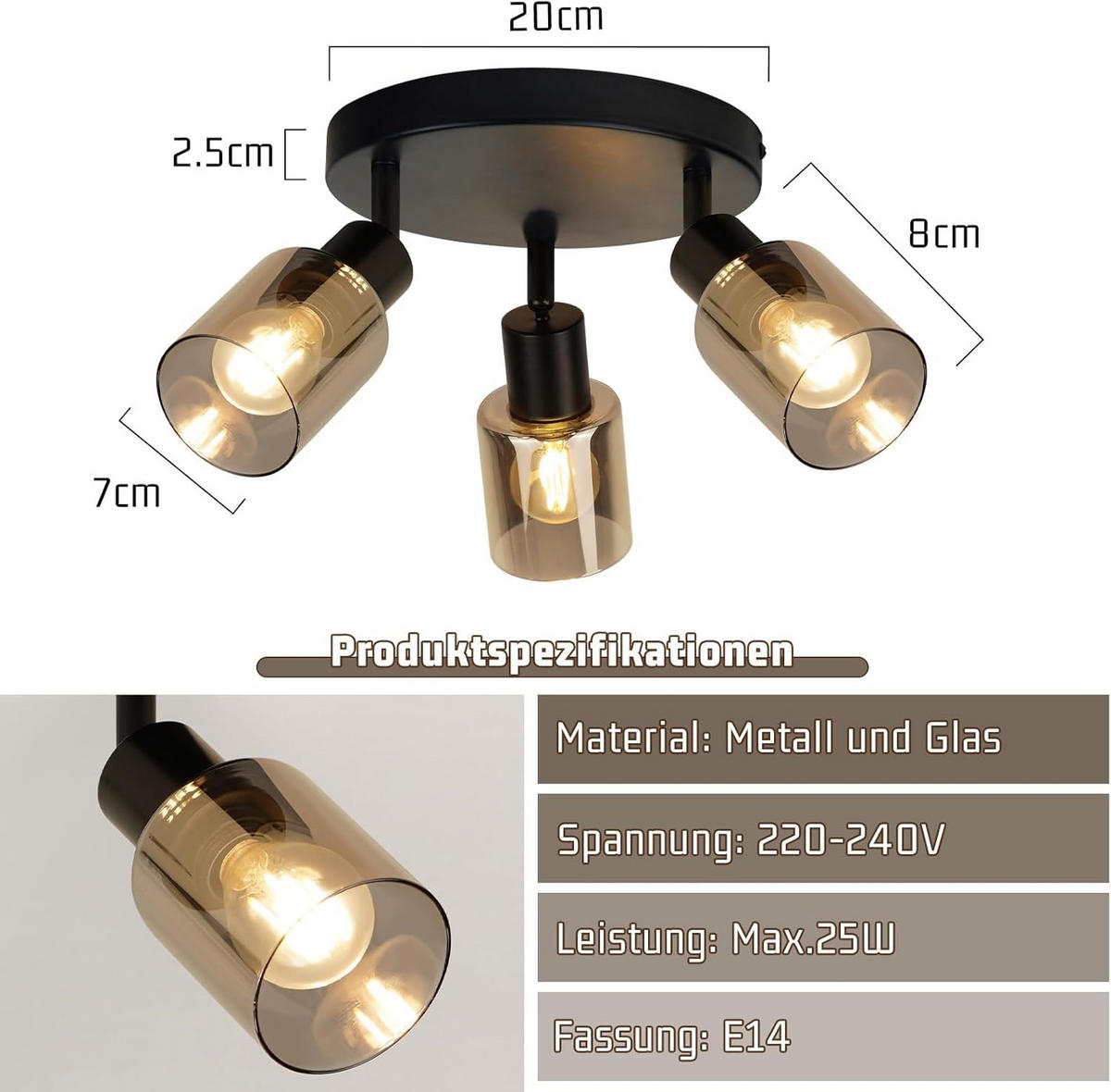 DECKENSTRAHLER Scheinrich 18/18/20 cm - Schwarz, Metall (20/18/18cm) - ZMH