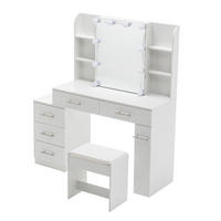 SCHMINKTISCH 100/40.5/136 mit Schiebespiegel, verstecktem Stauraum, LED-Beleuchtung und Hocker, Weiß - Weiß, Holzwerkstoff (100/136/40.5cm) - Redom