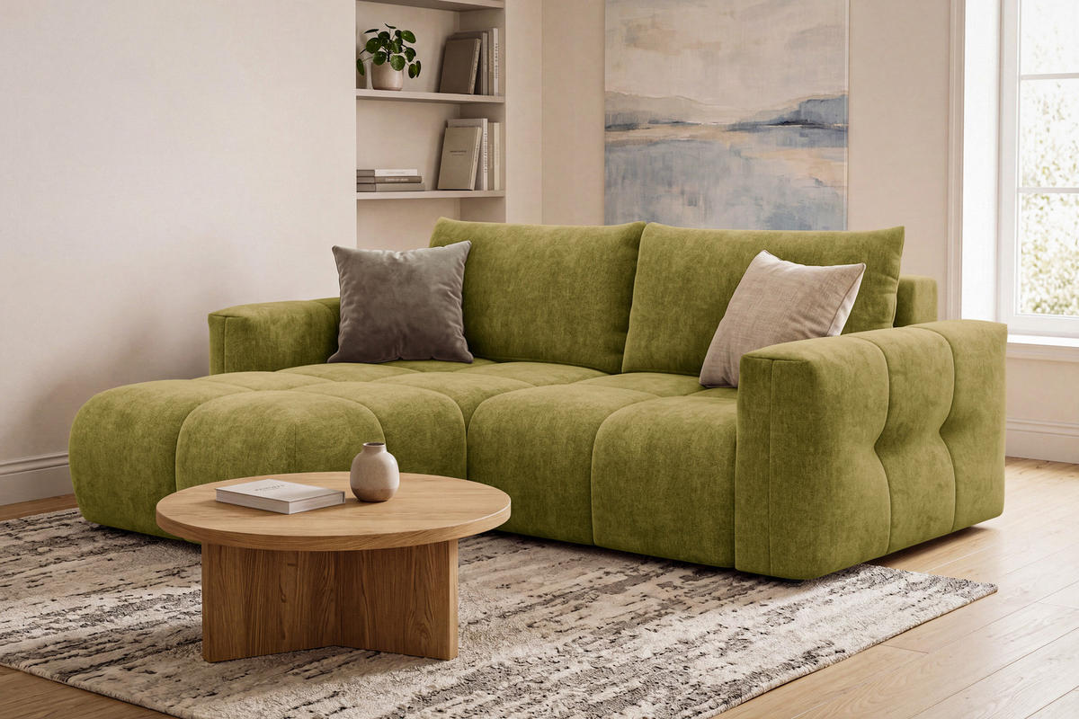 ECKSOFA VERONA 3-Sitzer links, Khaki - Schwarz/Grün, Holz/Textil (224/173cm) - Courtois Laville